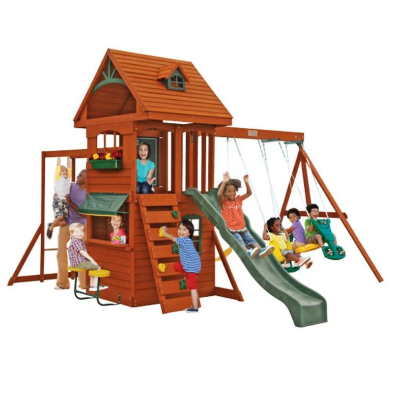 Kidkraft Ridgeview Deluxe Clubhouse Wooden Swing Set/Playset