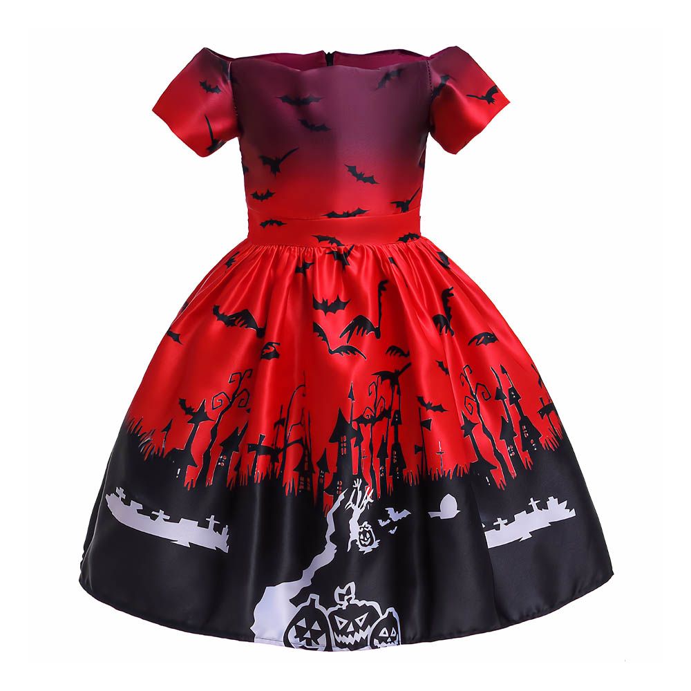 Ddaniela - Halloween Print Off-Shoulder Dress - Red