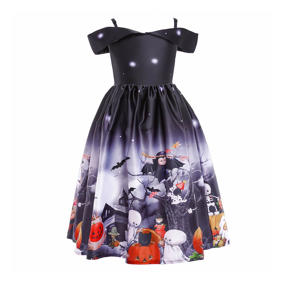 Ddaniela - Halloween Printed Off-Shoulder Dress - Grey