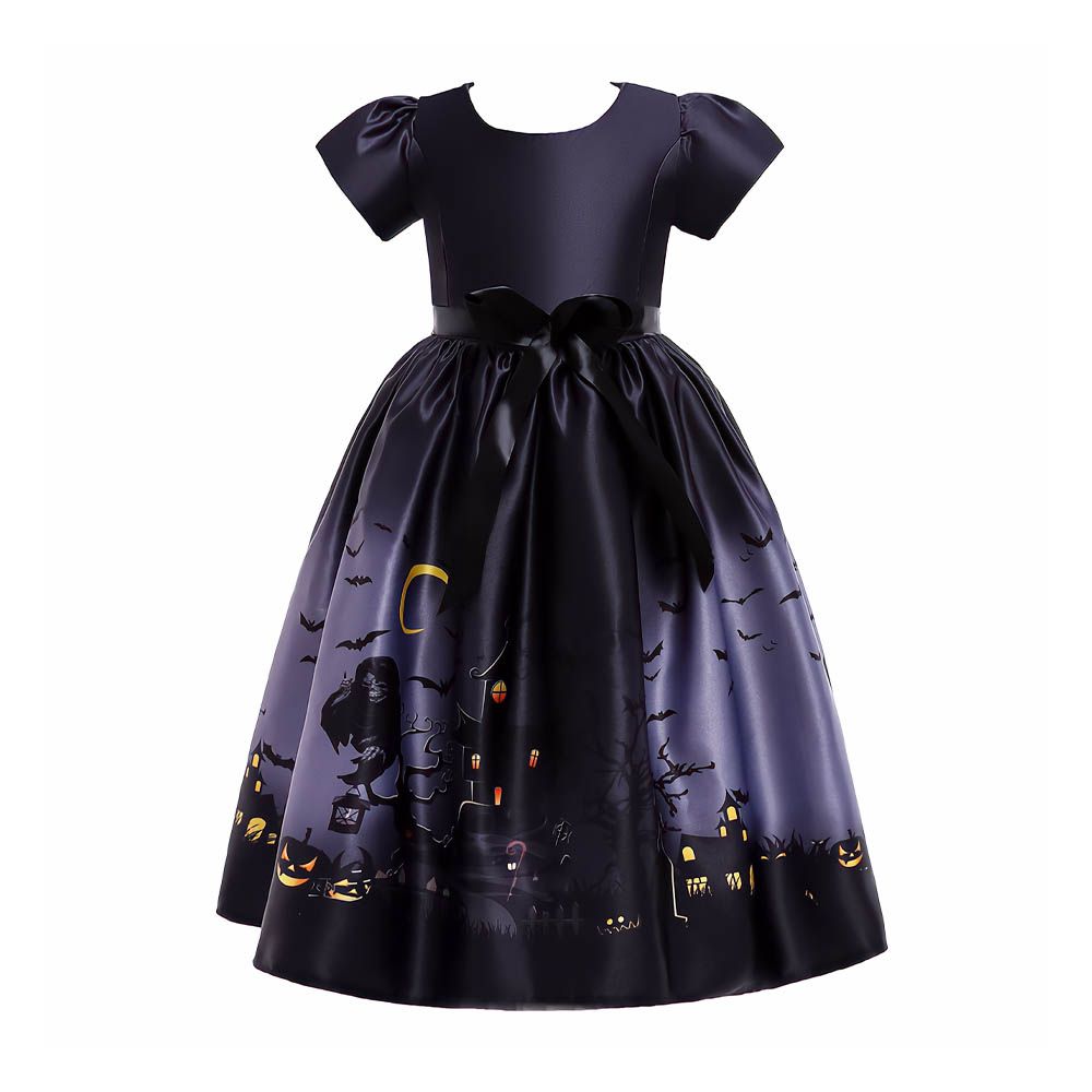 Ddaniela - Halloween Printed Short Sleeves Dress - Black