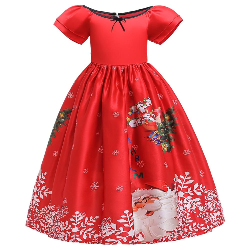 D'Daniela - Xmas Santa Printed Dress w/ Sleeves - Red