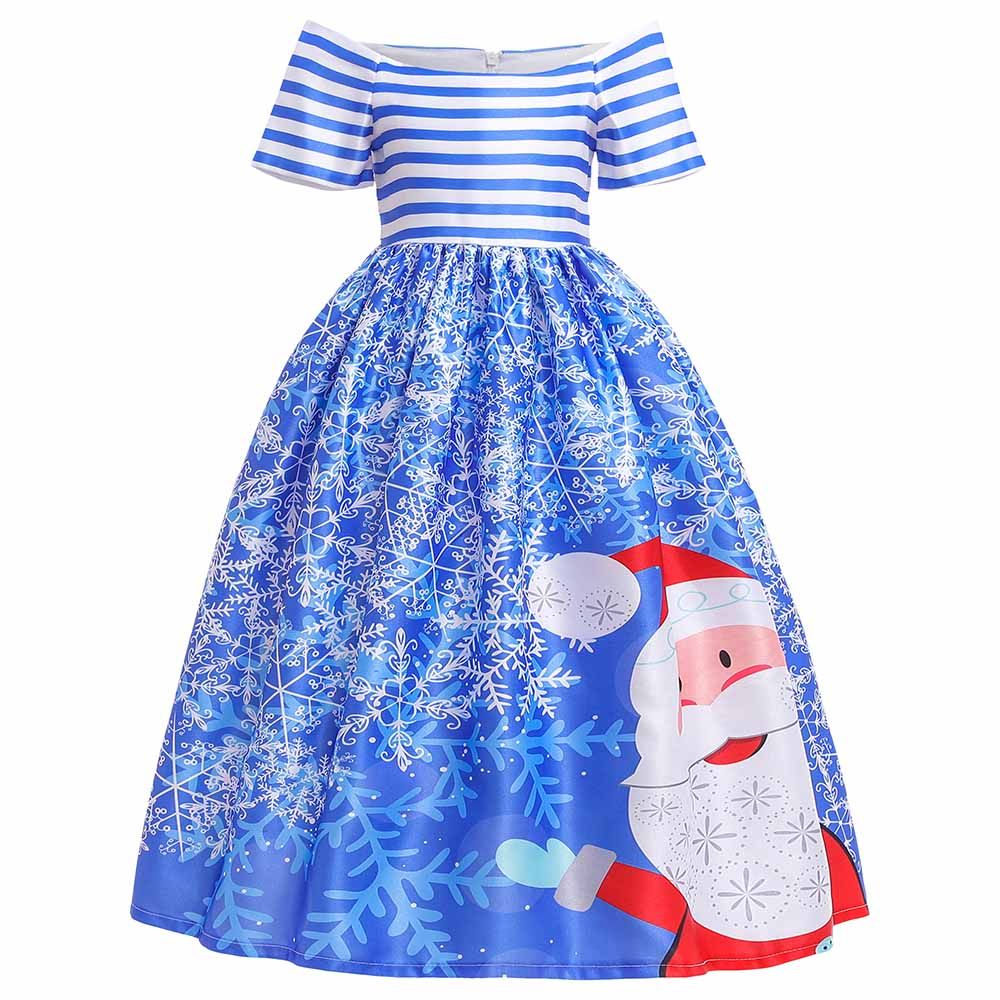 D'Daniela - Christmas Printed Santa Dress - Blue