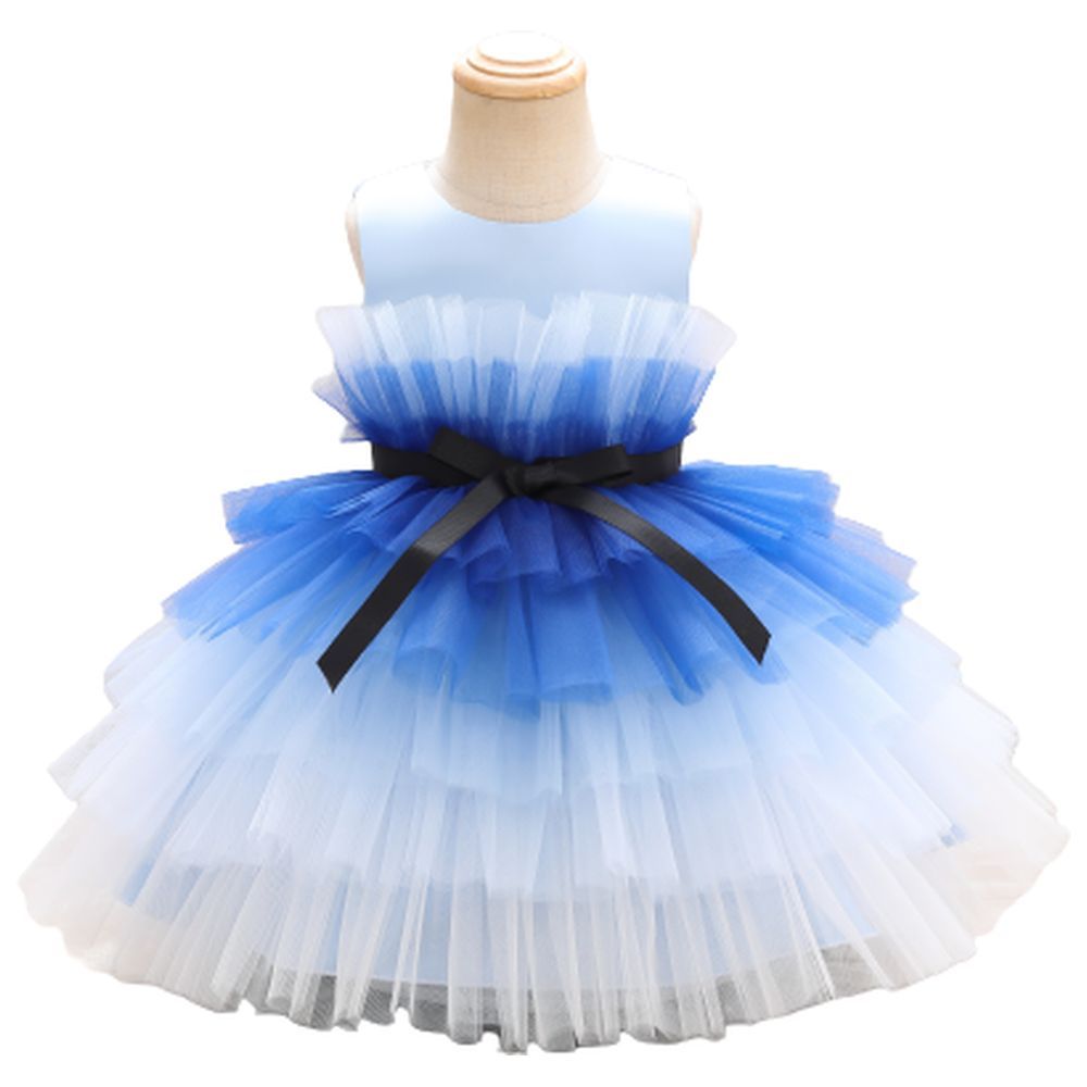 D' Daniela - Toddler Girls Bow Front Mesh Gown - Blue