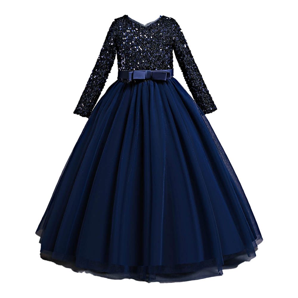 D' Daniela - Girls Heavy Sequins Party Dress - Navy Blue