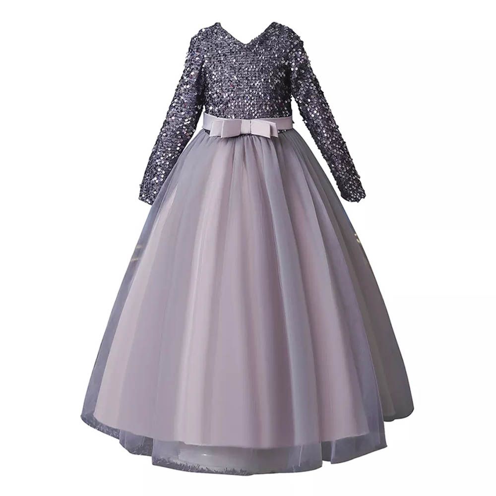 D' Daniela - Girls Heavy Sequins Party Dress - Grey