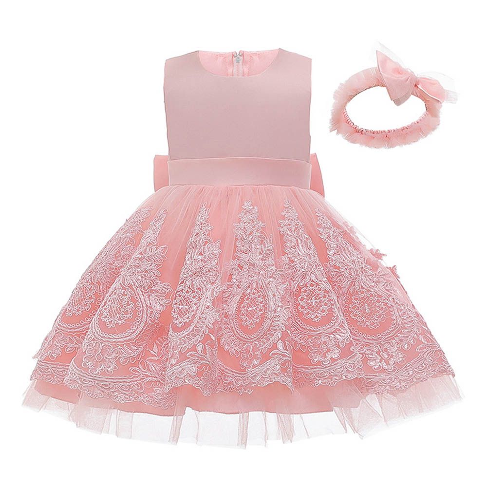 Ddaniela - Little Girl Princess Dress W/Headband - Pink