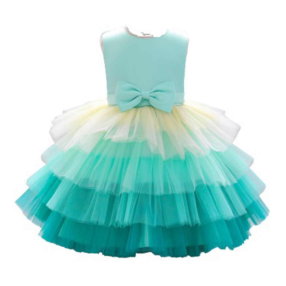 D' Daniela - Toddler Bow Front Ombre Layered Gown - Green