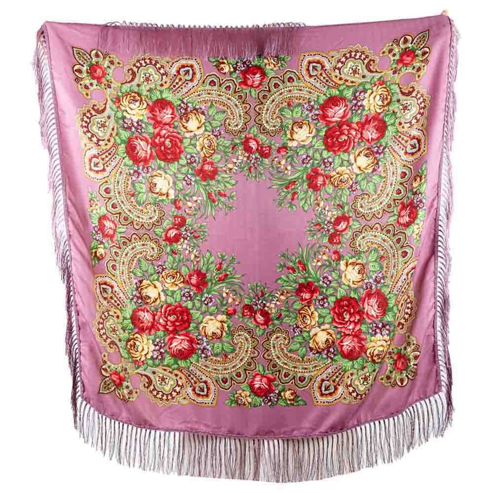 D' Daniela - Traditional Print Shawl - L - Dusty Pink W/ Gold