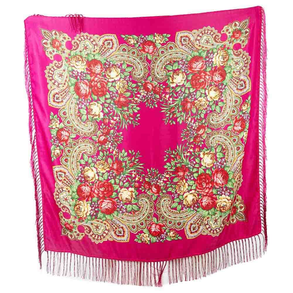 D' Daniela - Traditional Print Shawl - L - Pink W/ Gold