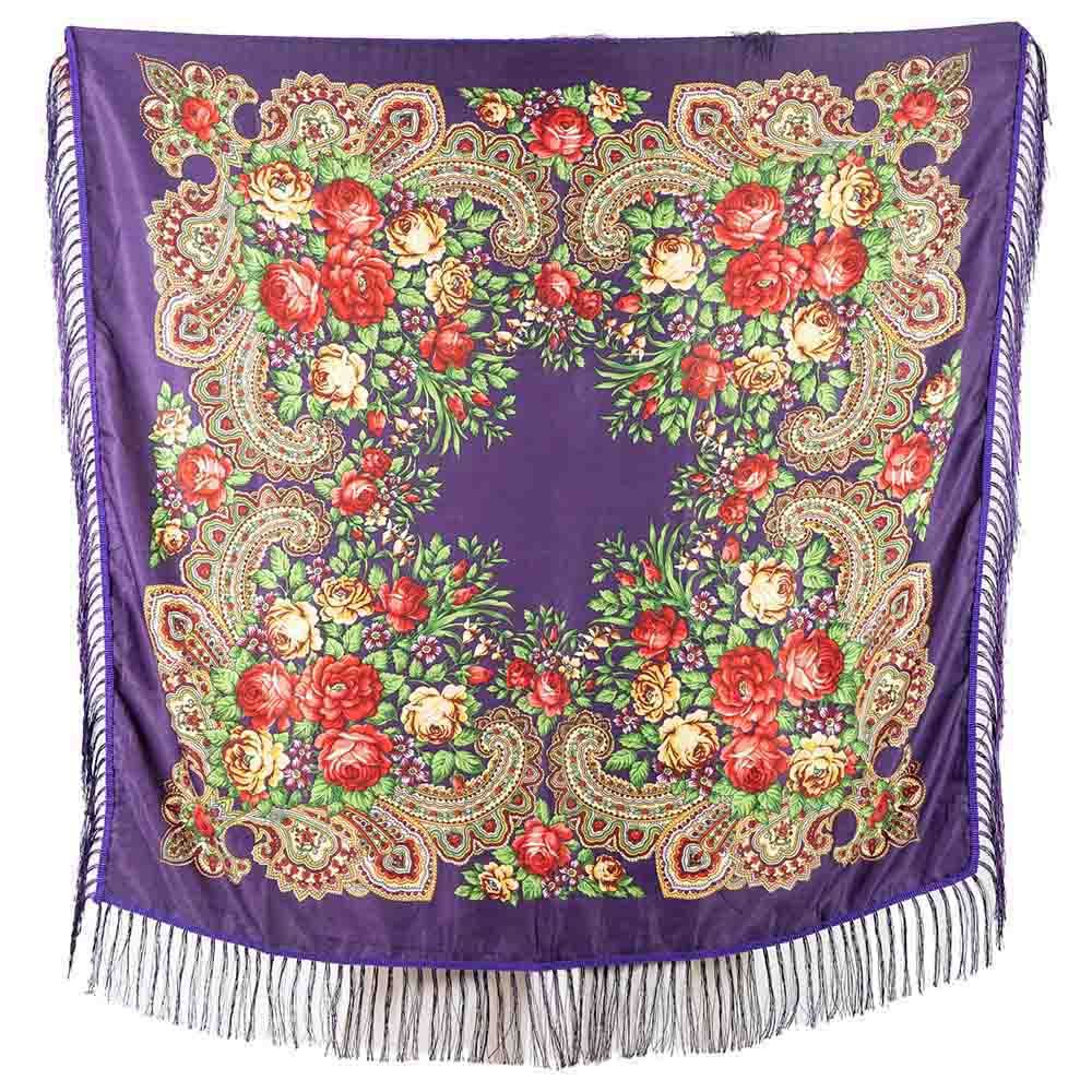 D' Daniela - Traditional Print Shawl - L - Violet W/ Gold