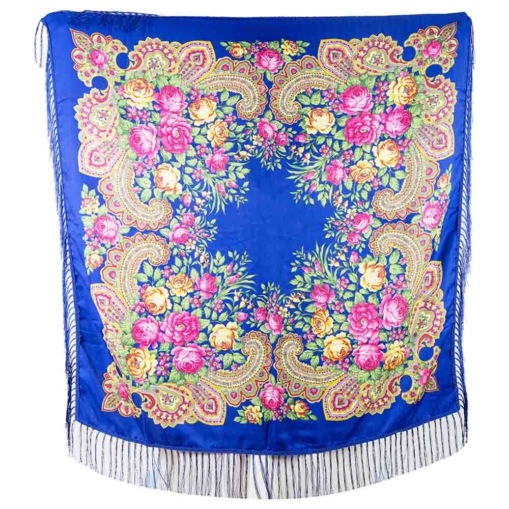 D' Daniela - Traditional Print Shawl - M - Blue W/ Gold