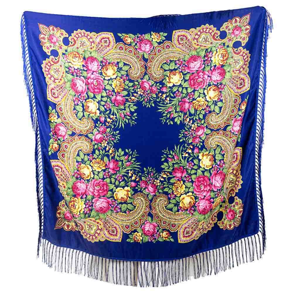 D' Daniela - Traditional Print Shawl - M - Dark Blue W/ Gold