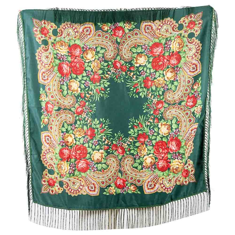 D' Daniela - Traditional Print Shawl - M - Dark Green W/ Gold