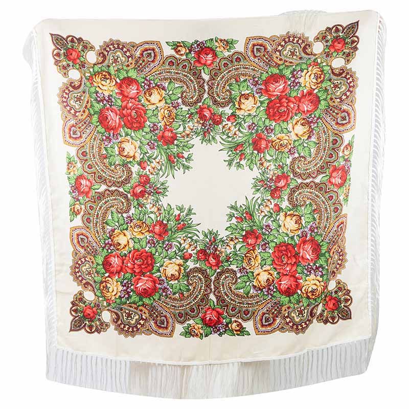 D' Daniela - Traditional Print Shawl - M - Off White W/ Gold