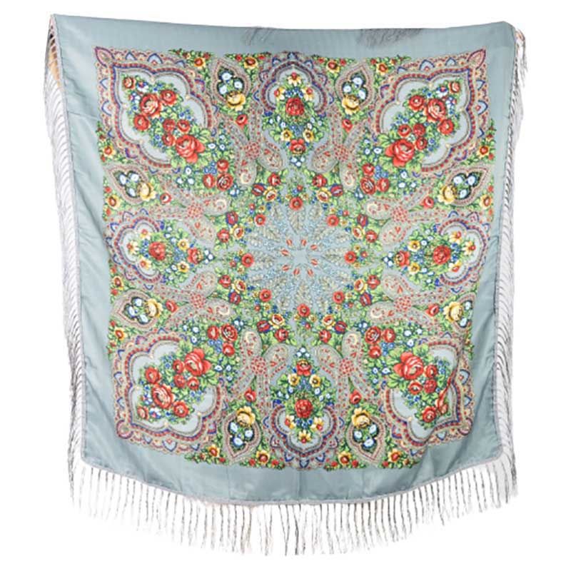 D' Daniela - Traditional Print Shawl - M - Grey W/ Red Flowers