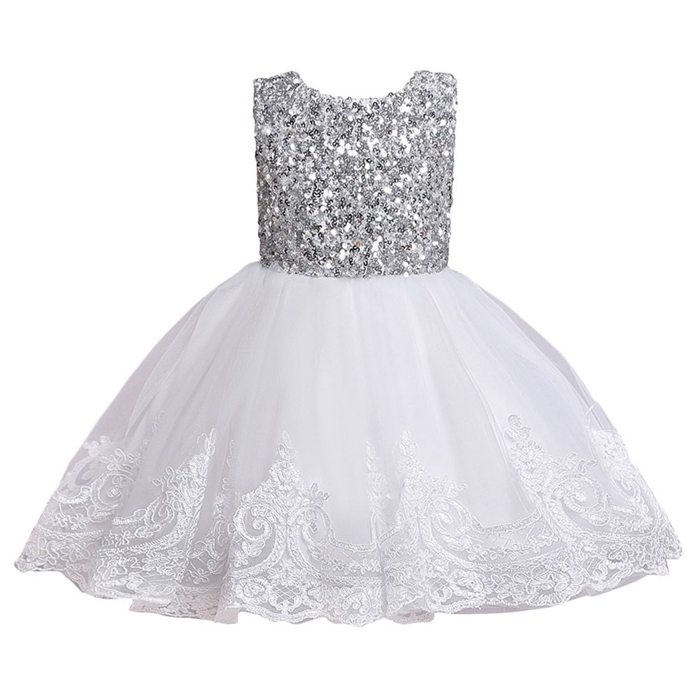 D' Daniela - Mini Maya Kids Sequin Applique Dress - White