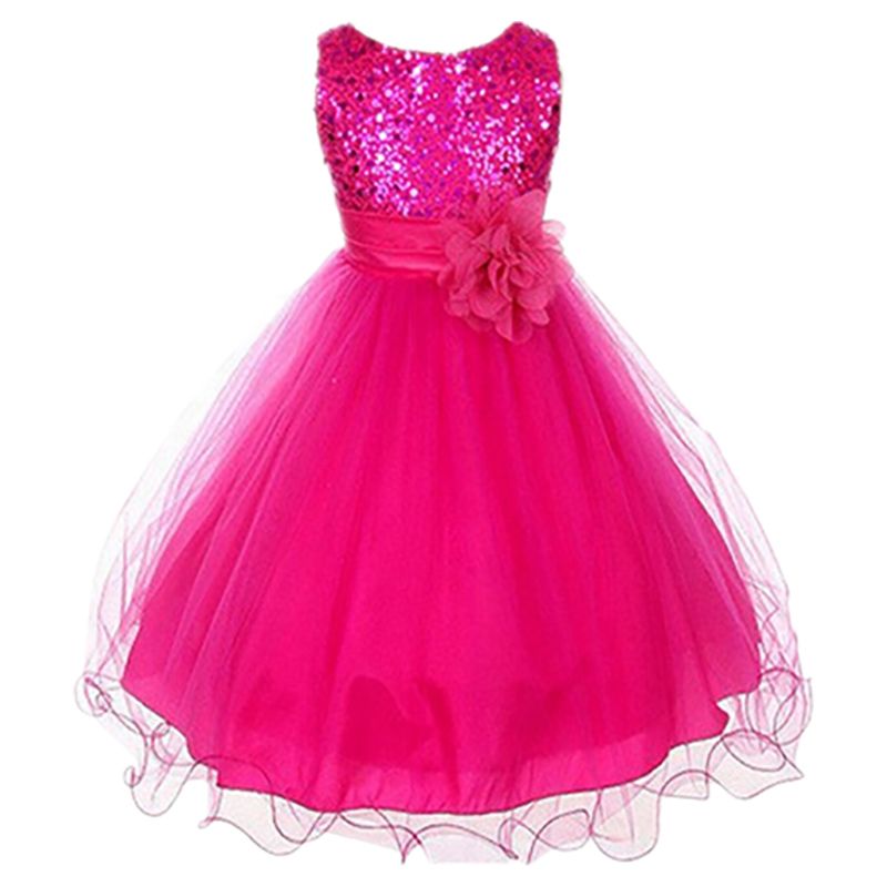 D' Daniela - Sparkly Sequins & Flower Dress - Fuchsia