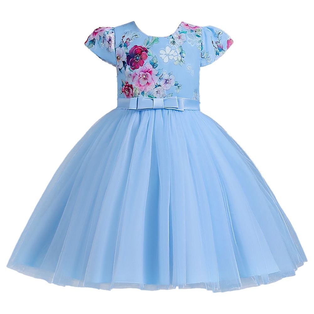 D' Daniela - Flower Embroidery Tutu Dress - Blue