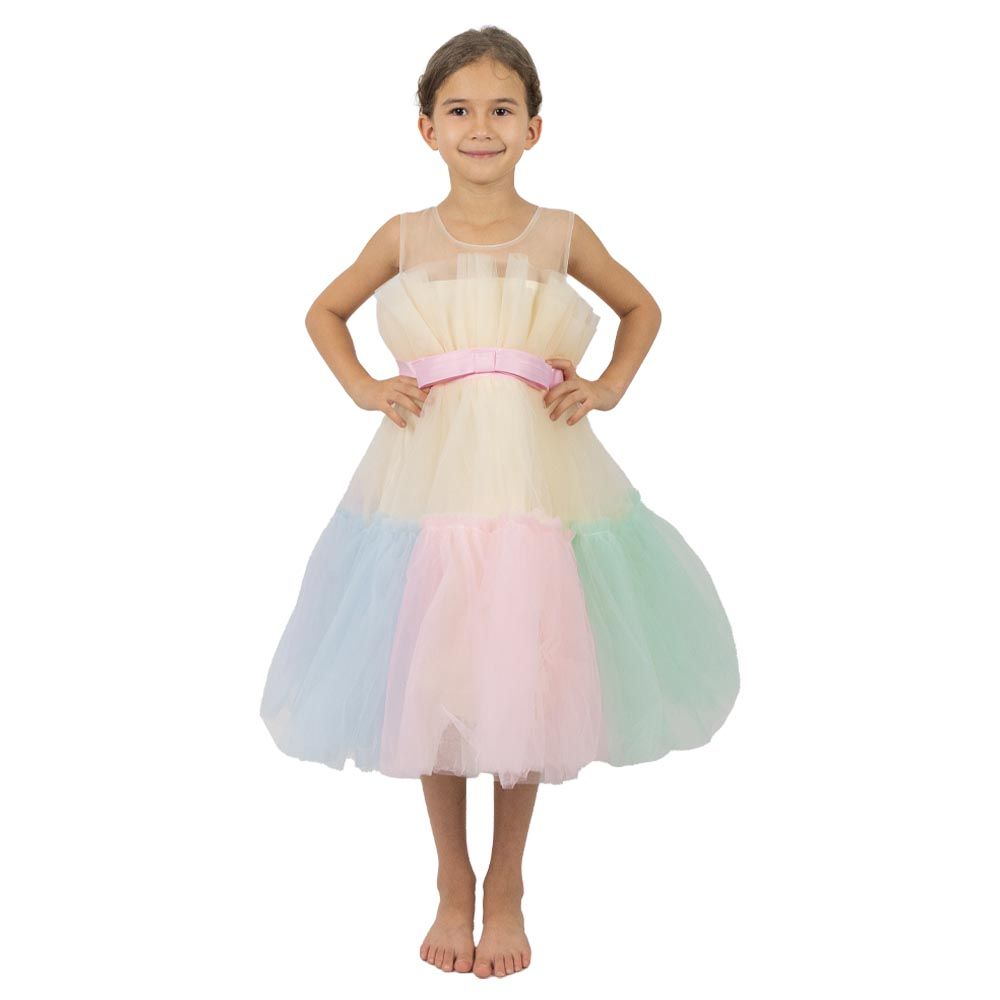 Ddaniela - Toddler Girls Bow Front Ruffle Hem Mesh Dress