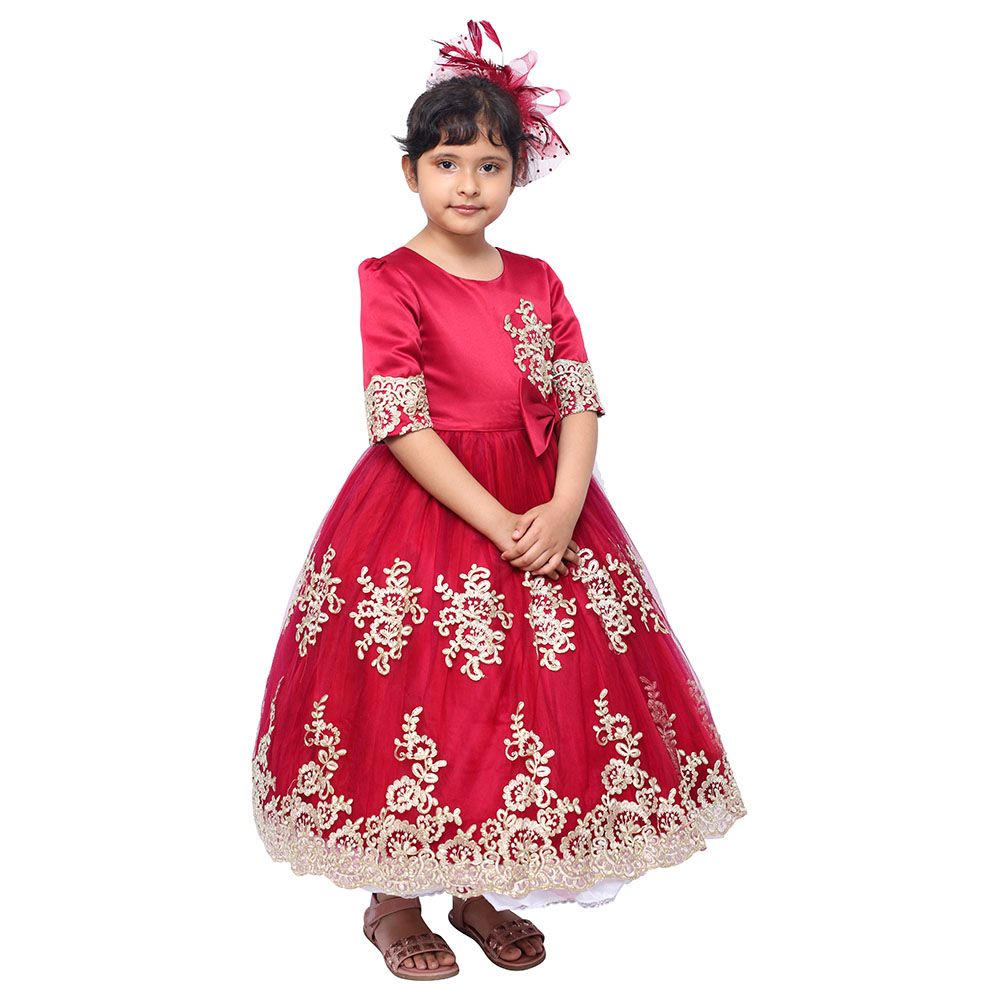 D' Daniela - Girls Duchess Party Dress - Burgundy