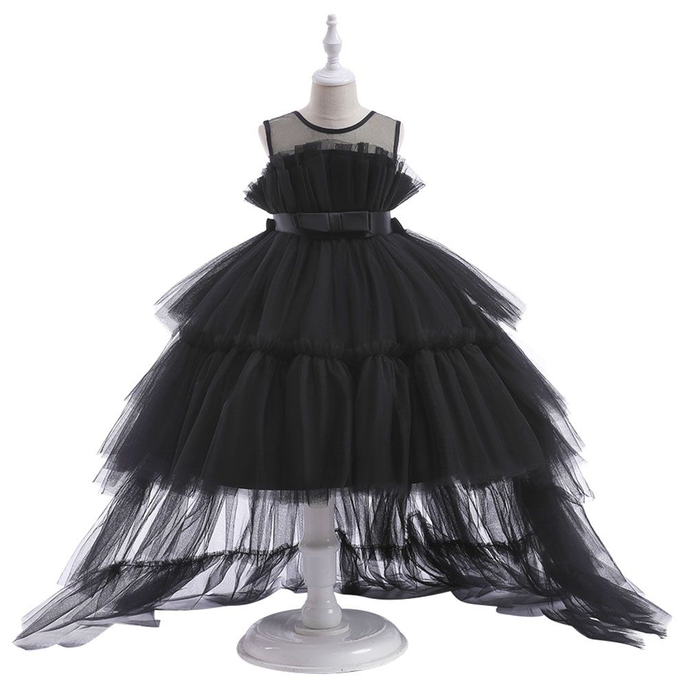 D' Daniela - Toddler Girls Bow Front Ruffle Hem Gown - Black