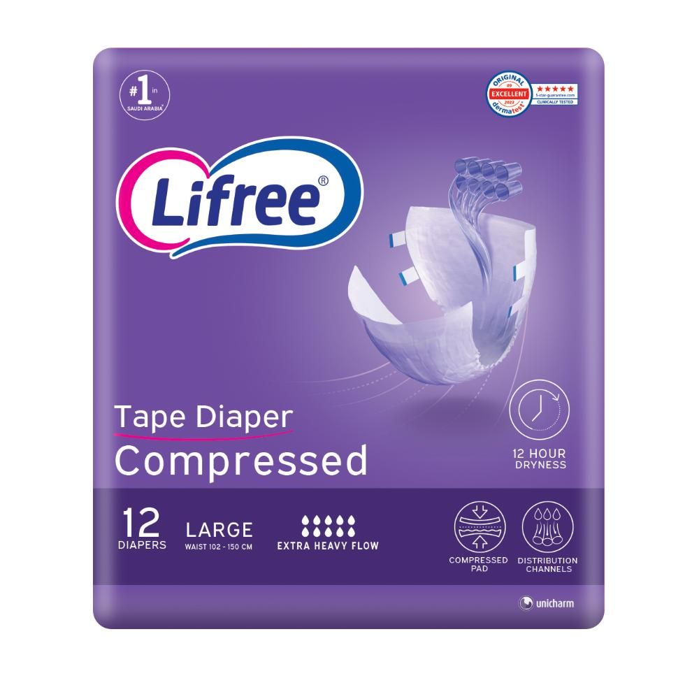 Lifree - Adult Diapers Tape - 12 pcs - Size 102-150 cm - Large