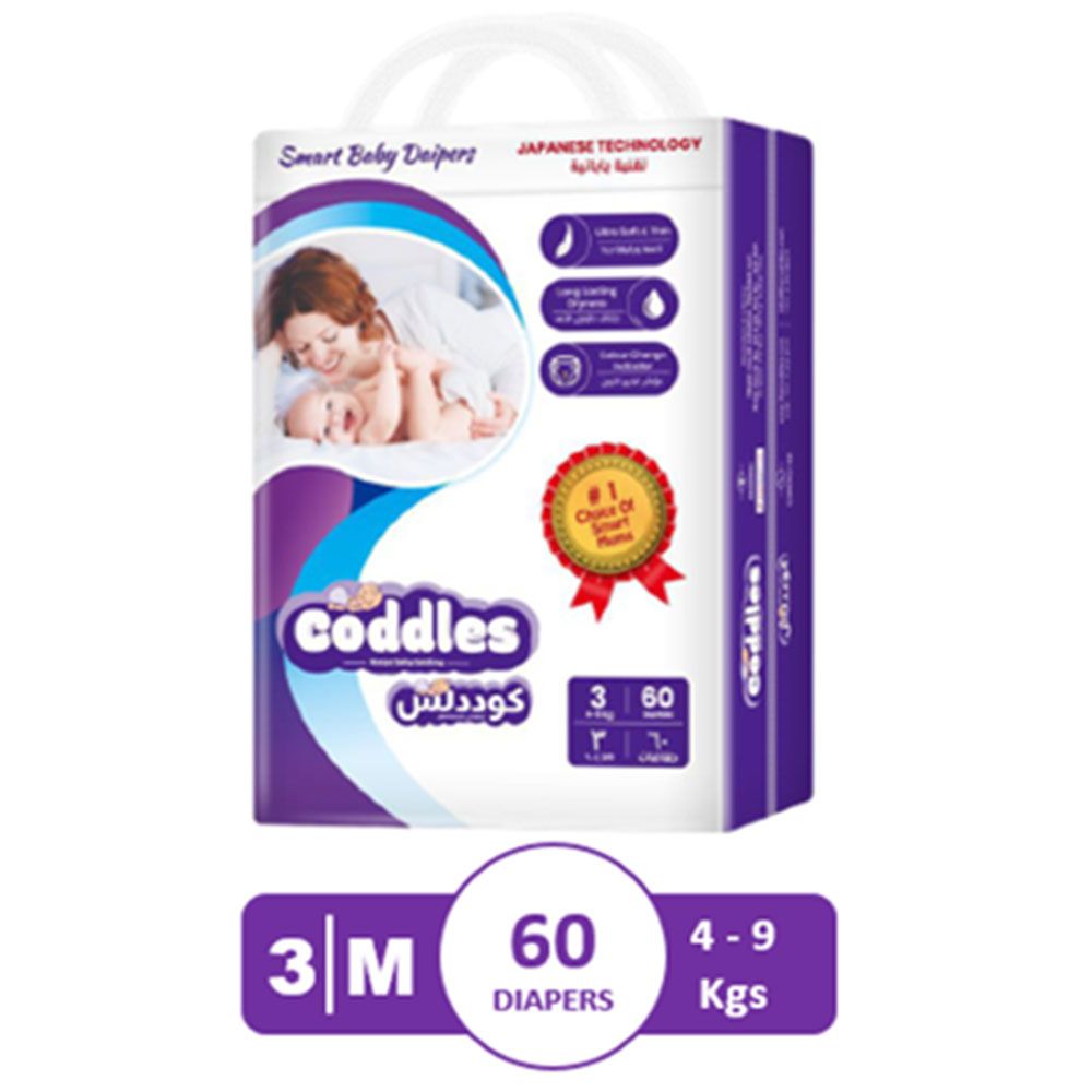 Coddles Ultra Soft Smart Diapers Medium 60pcs Size 3 4-9kgs