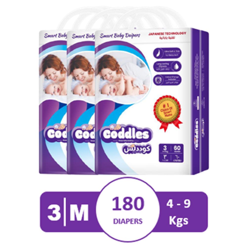 Coddles Ultra Soft Smart Medium Size 3 4-9kg Diapers 180pcs