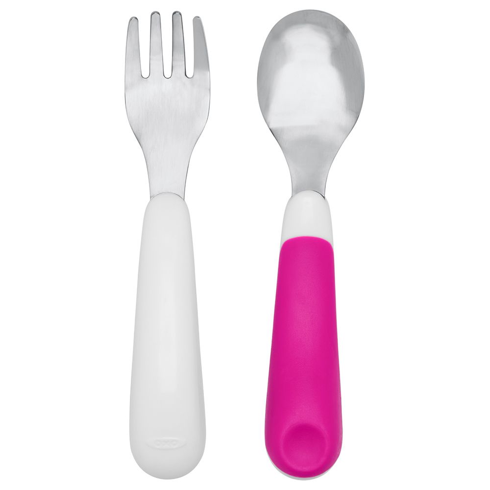 Oxo Tot - On-The-Go Fork & Spoon Set - Pink