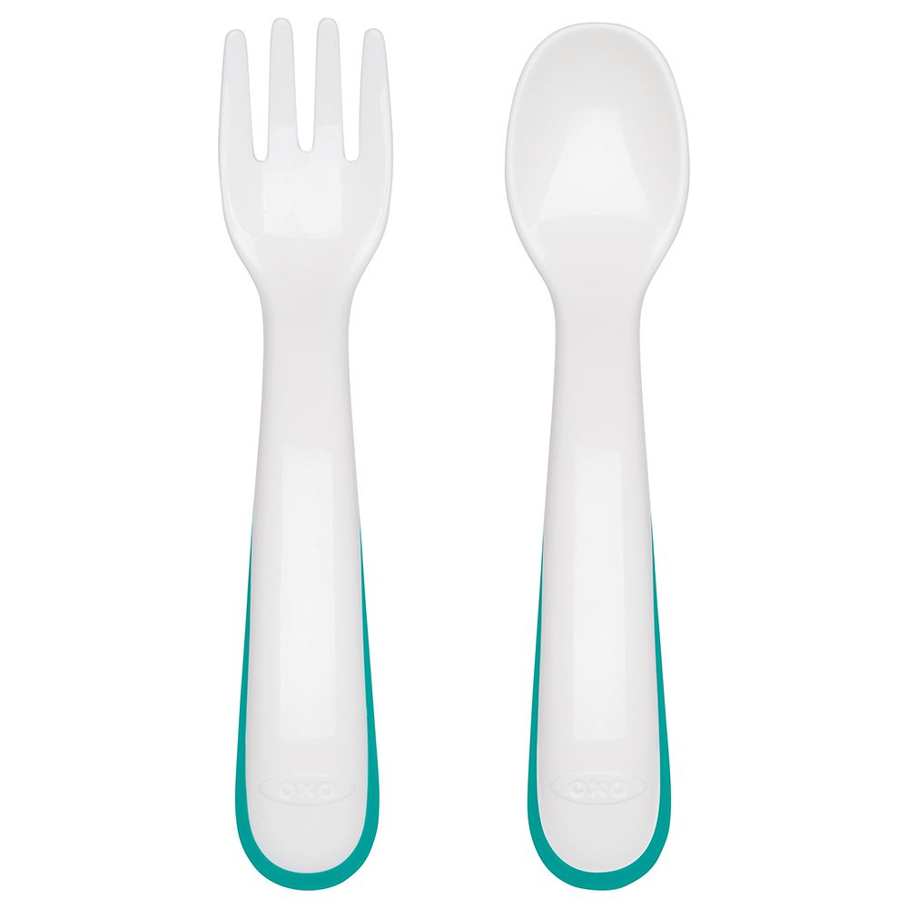 Oxo Tot - On-The-Go Plastic Fork & Spoon Set - Teal