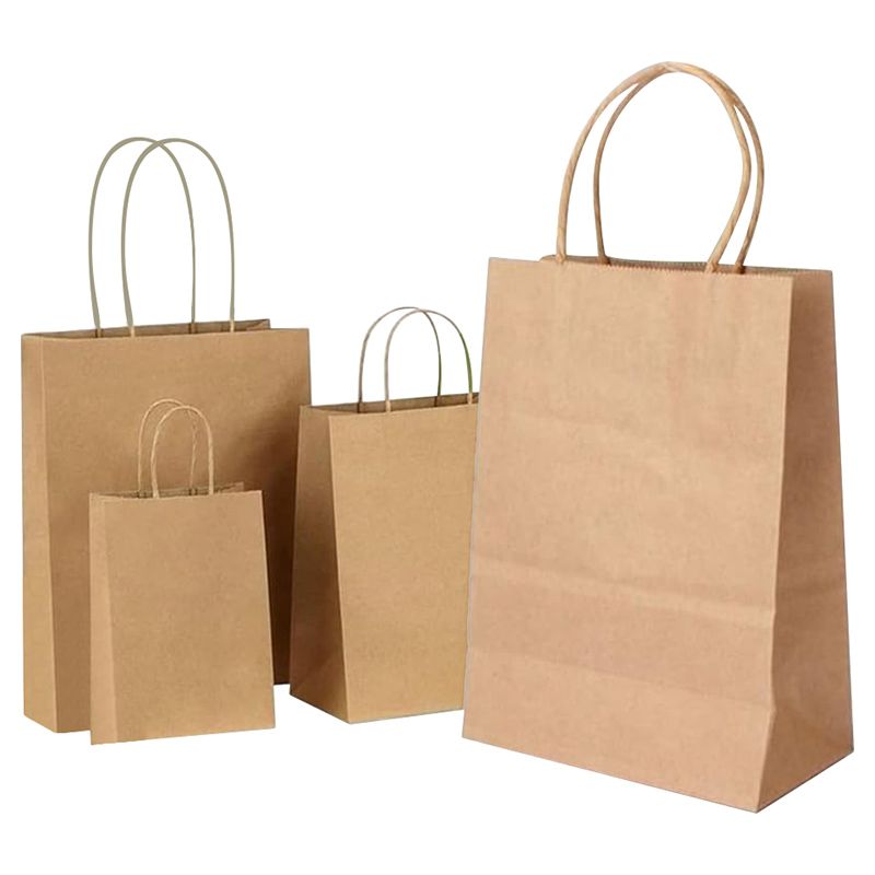 Ecoway - Paper Gift Bags w/ Handles Bulk - S - 100pcs - Brown