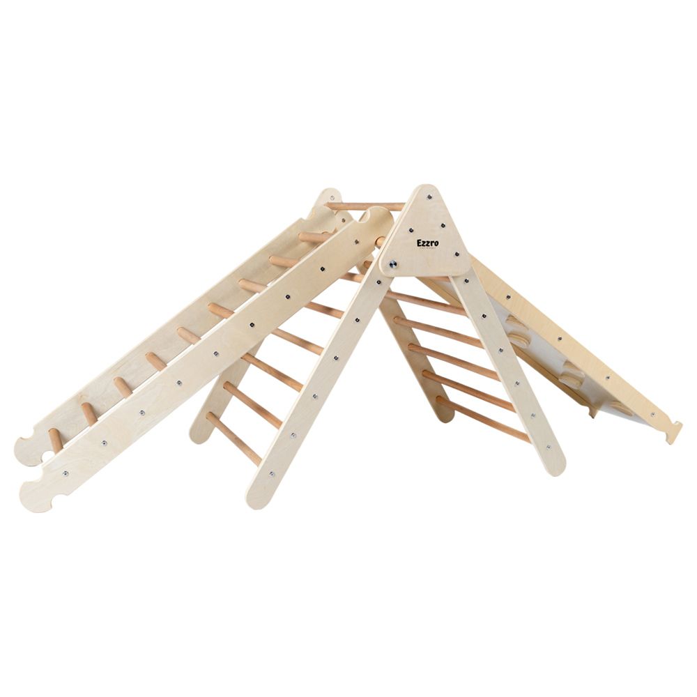 Ezzro - Climbing Pikler w/ Ladder & Ramp Slide - Natural - Large