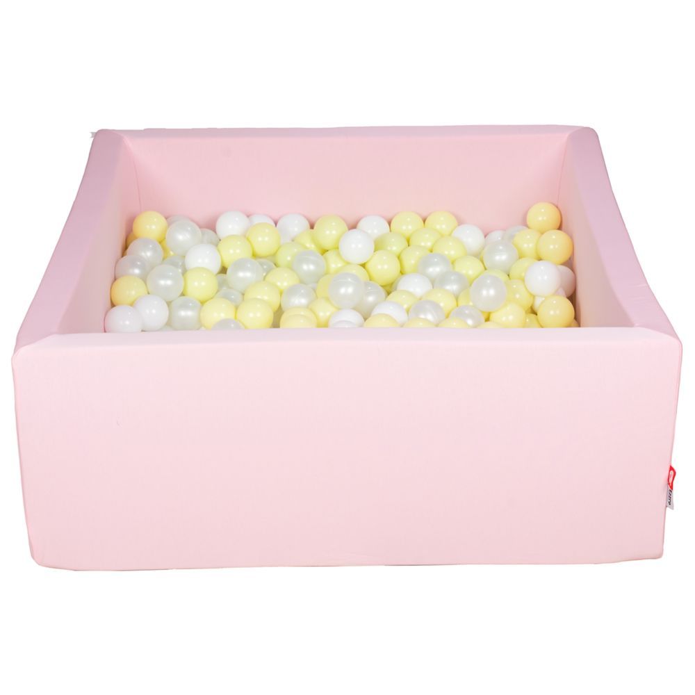 Ezzro - Square Ball Pit 100x100x40 w/ 600 Balls (Lemon, White, Pearl) - Light Pink