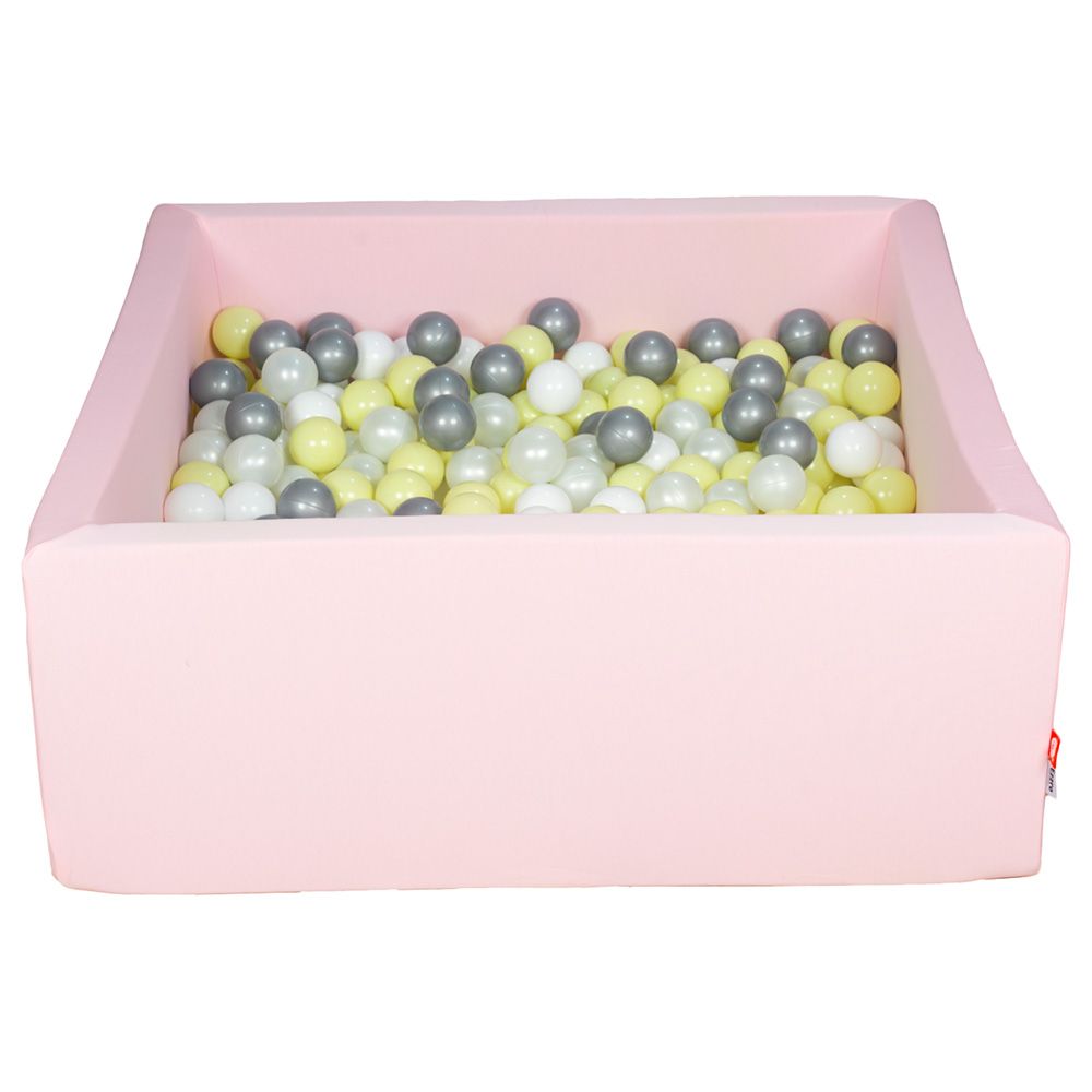 Ezzro - Square Ball Pit 120x120x50 w/ 300 Balls (Lemon, Silver, White, Pearl) - Light Pink