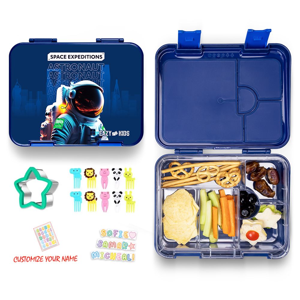 Eazy kids - 6 And 4 Convertible Bento Box With Sandwich Cutter - Space Expeditions