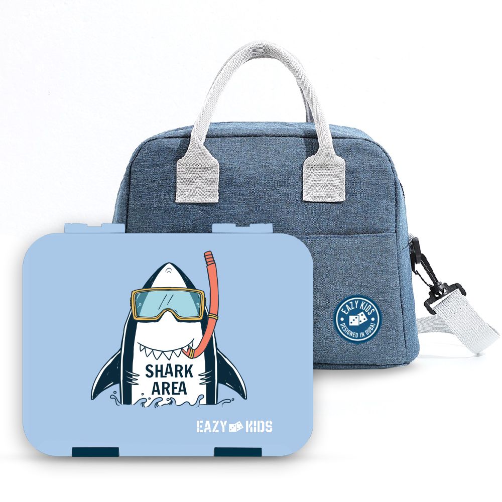 Eazy Kids Bento Boxes w Insulated Lunch Bag Super Shark Blue