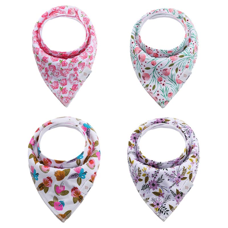 Tiny Toes - 100% Cotton Baby Bibs Pack of 4 - Floral (Exclusive)