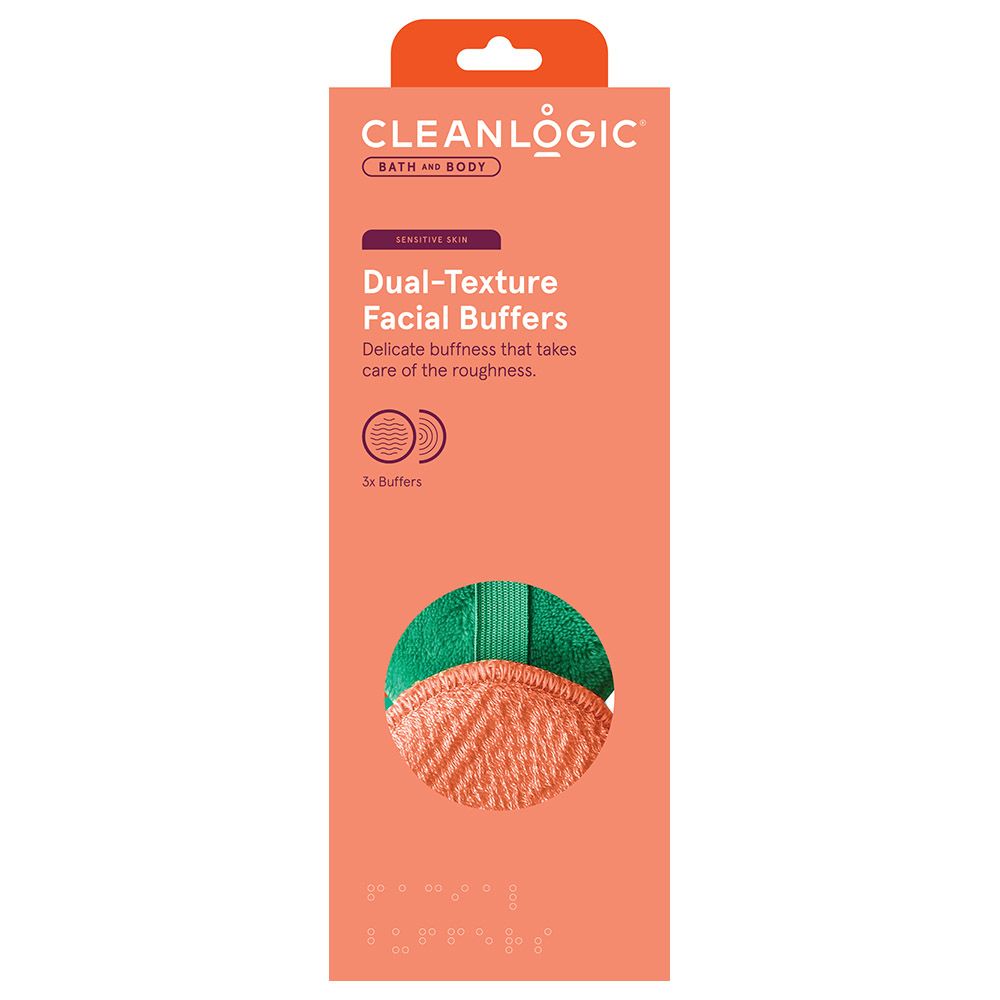 Cleanlogic - Bath & Body Dual Texture Facial Buffers - Pack of 3 - Color May Vary