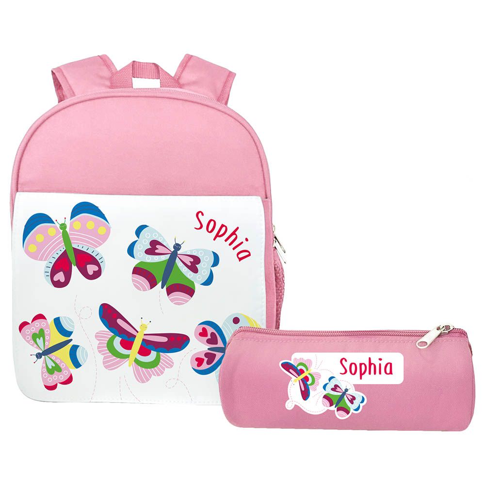 Essmak - Butterfly Extravaganza Backpack & Pencil Case - 12-Inch - Pink