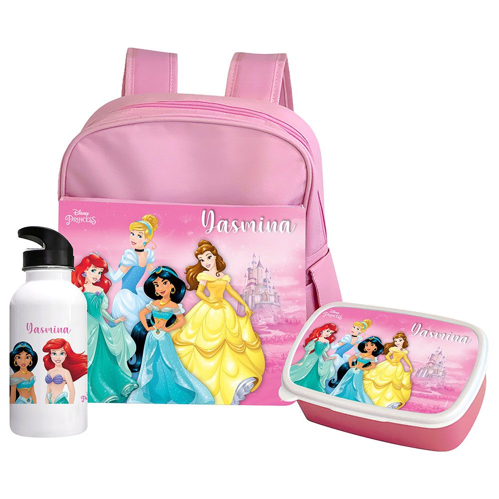 Essmak - Disney 4 Princesses Backpack w/ Lunch Box & Water Bottle- 12-Inch - Pink