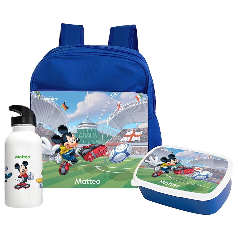 Essmak - Disney Mickey Backpack w/ Lunch Box & Water Bottle- 12-Inch - Blue