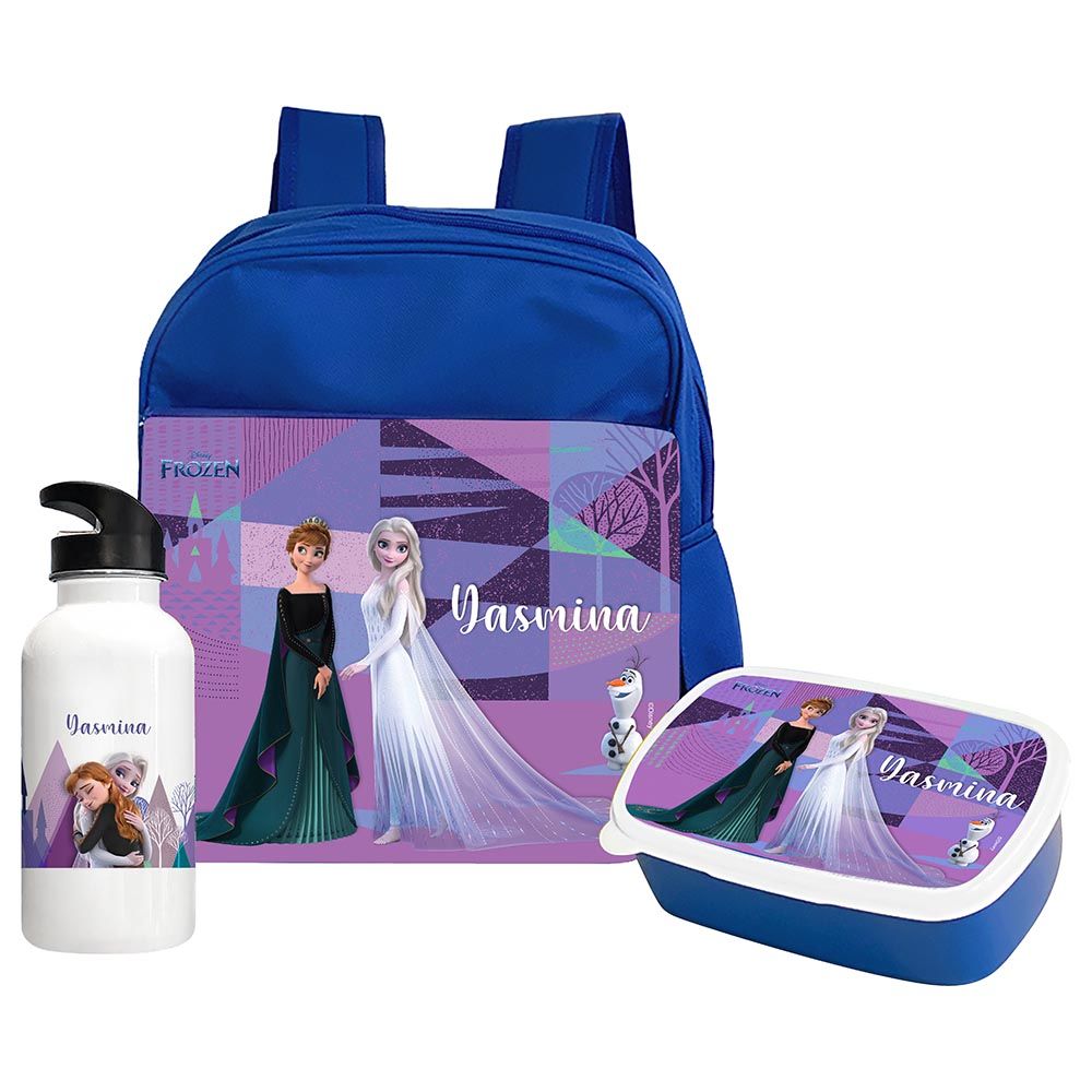 Essmak - Disney Frozen 3 Backpack w/ Lunch Box & Water Bottle- 12-Inch - Blue