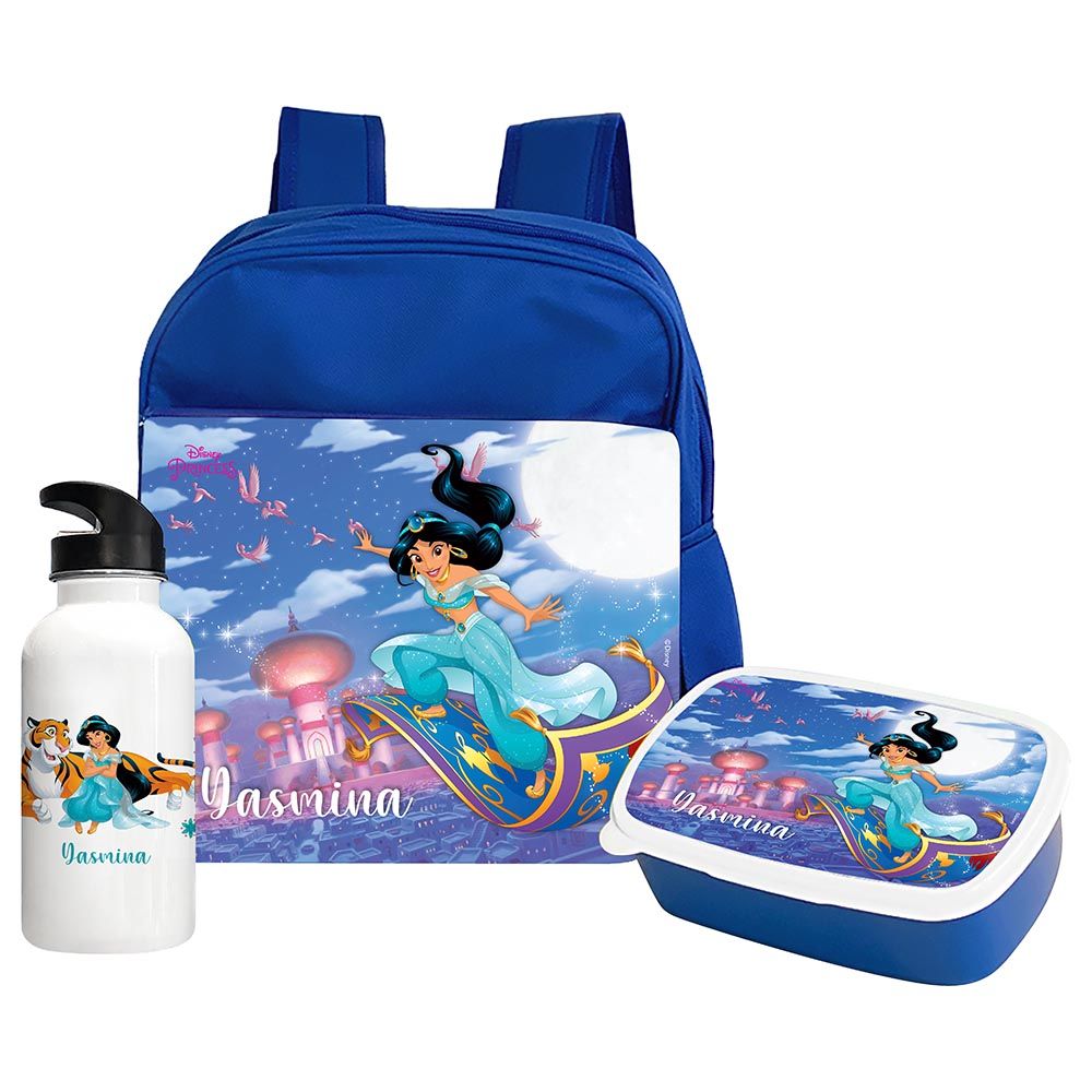 Essmak - Disney Jasmine Backpack w/ Lunch Box & Water Bottle- 12-Inch - Blue