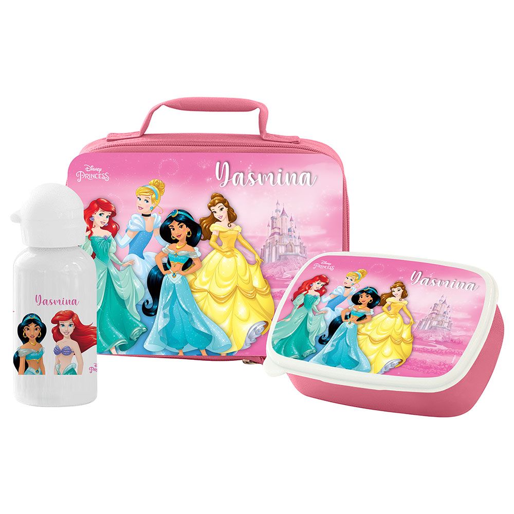 Essmak - Disney 4 Princesses Lunch Box w/ Bag & Water Bottle - Pink