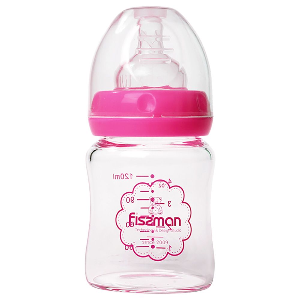 Fissman - Borosilicate Glass Feeding Bottle w/ Wide Neck - 120ml - Pink