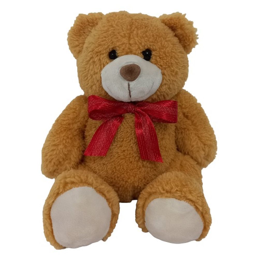 Fay Lawson - Plush Teddy Golden Brown W/ Red Ribbon 15cm - Brown