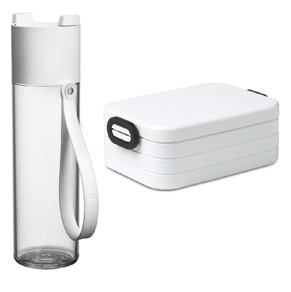 Mepal - Waterbottle Just Water 500ml - Clear + Lunchbox Take A Break Midi - White