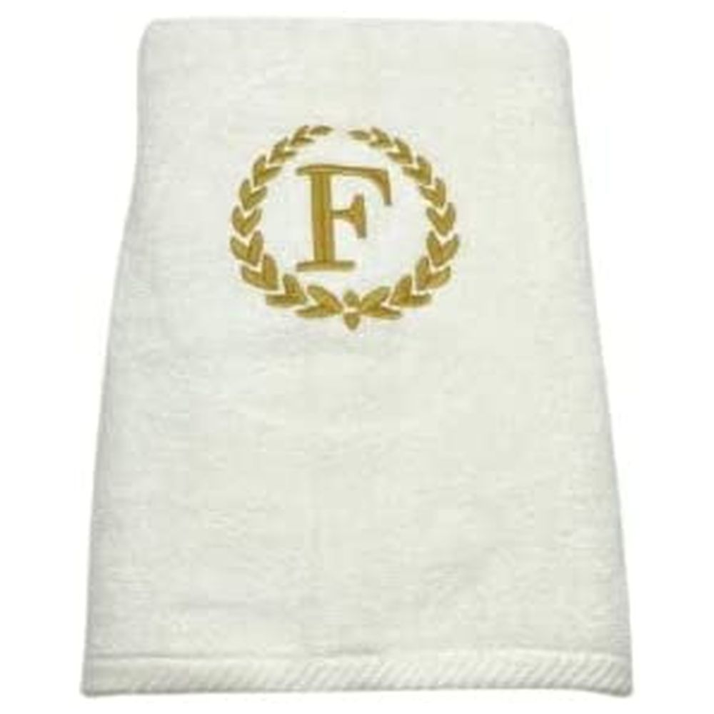 BYFT - Embroidered "F" Monogrammed Bath Towel - White