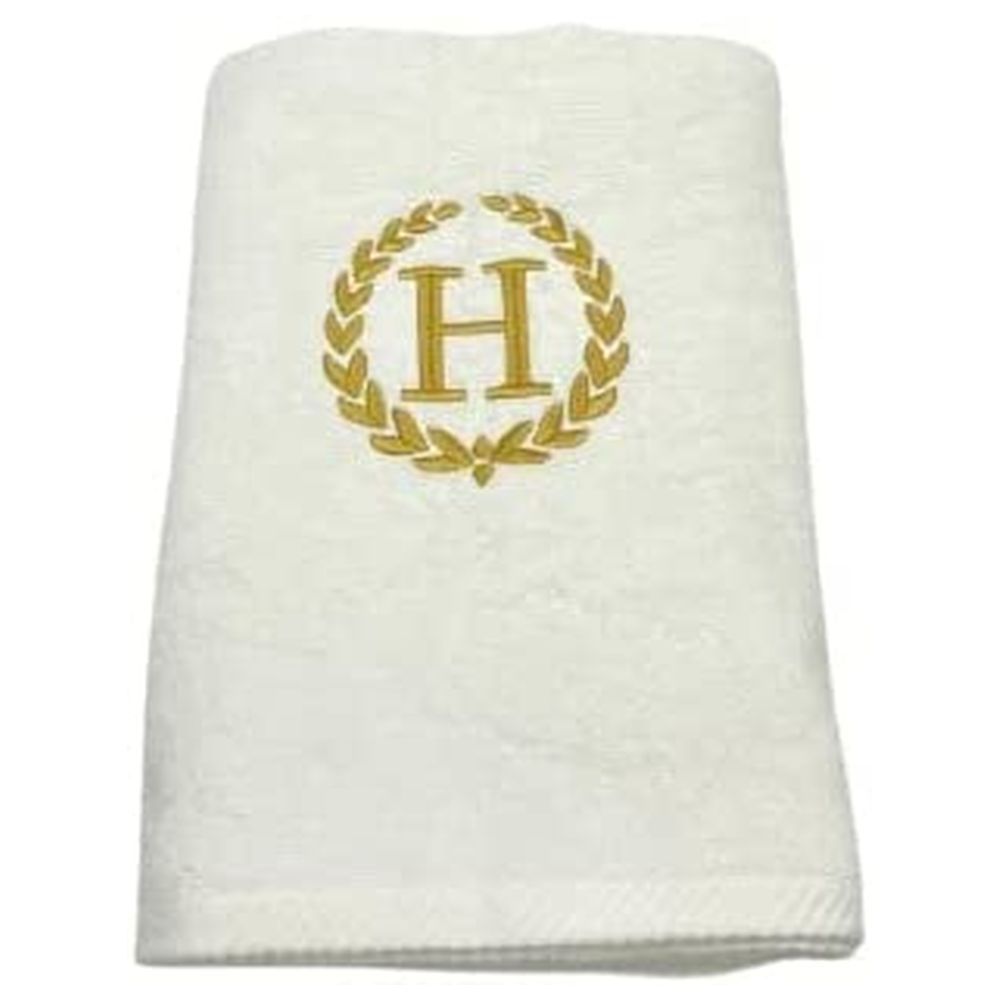 BYFT - Embroidered "H" Monogrammed Bath Towel - White