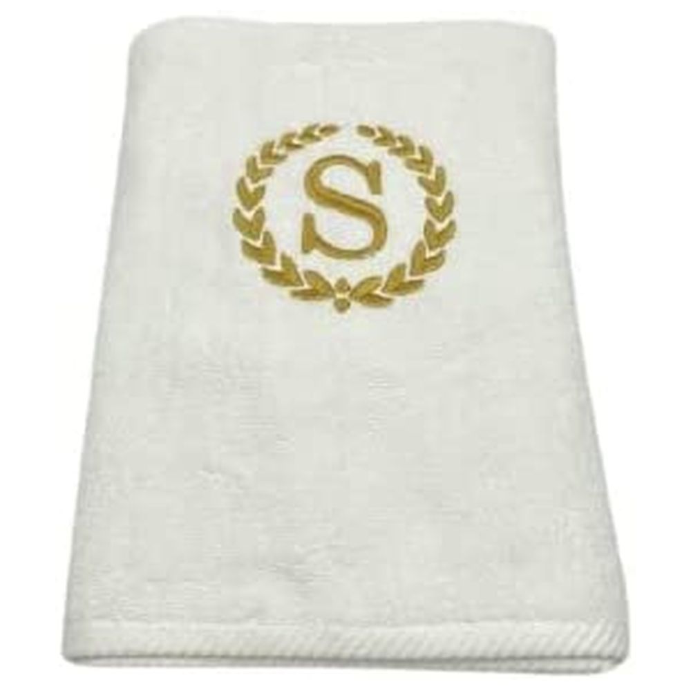 BYFT - Embroidered "S" Monogrammed Bath Towel - White